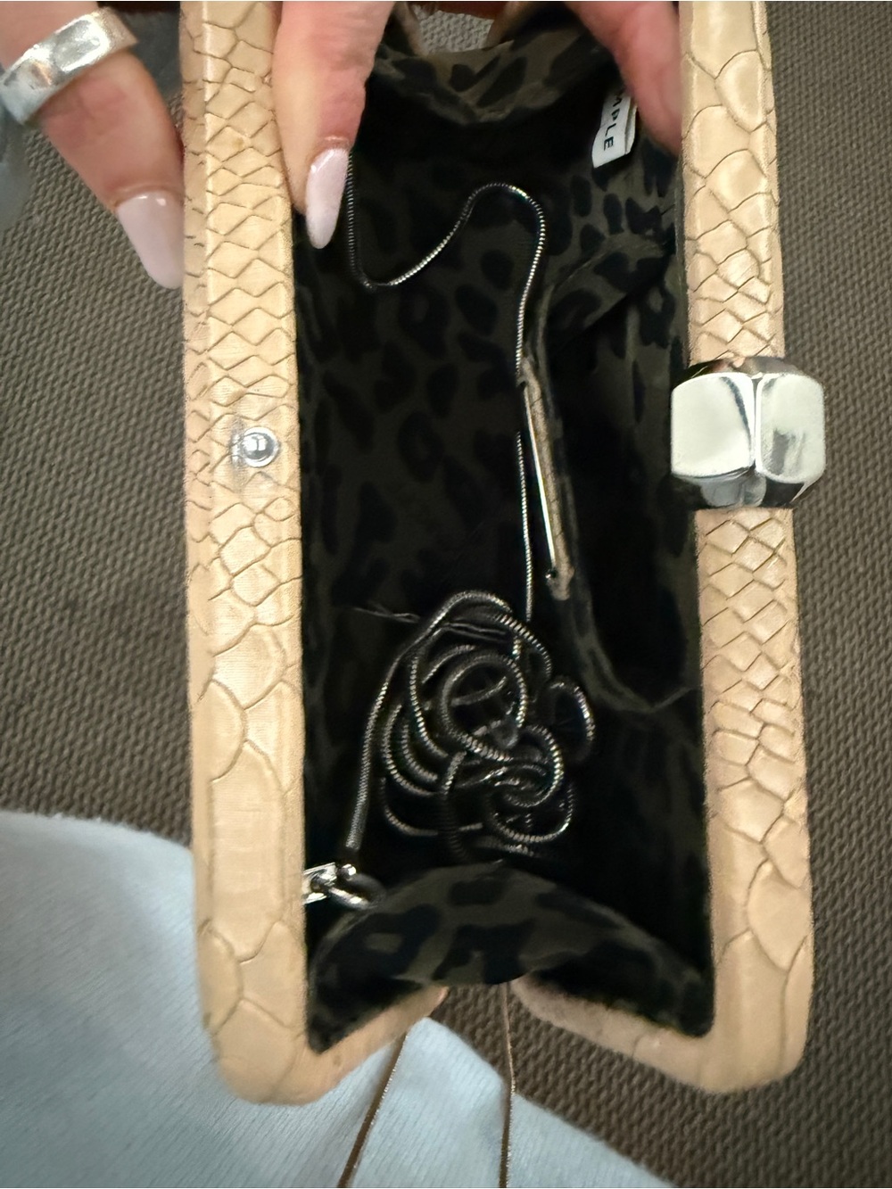 Rebecca Minkoff Neutral Python-Embossed Clutch Handbag - Picture 9 of 12